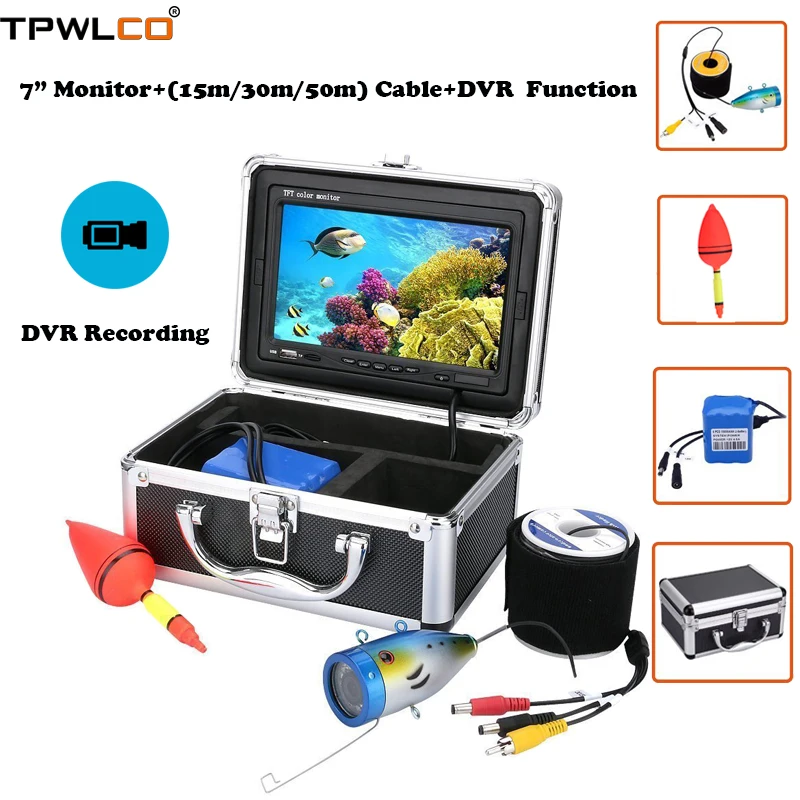 

7" 720P 1000TVL Fish Finder Underwater Fishing Camera System 15m/30m/50m Cable For Sea/River Fishing With DVR And 12pcs LEDS