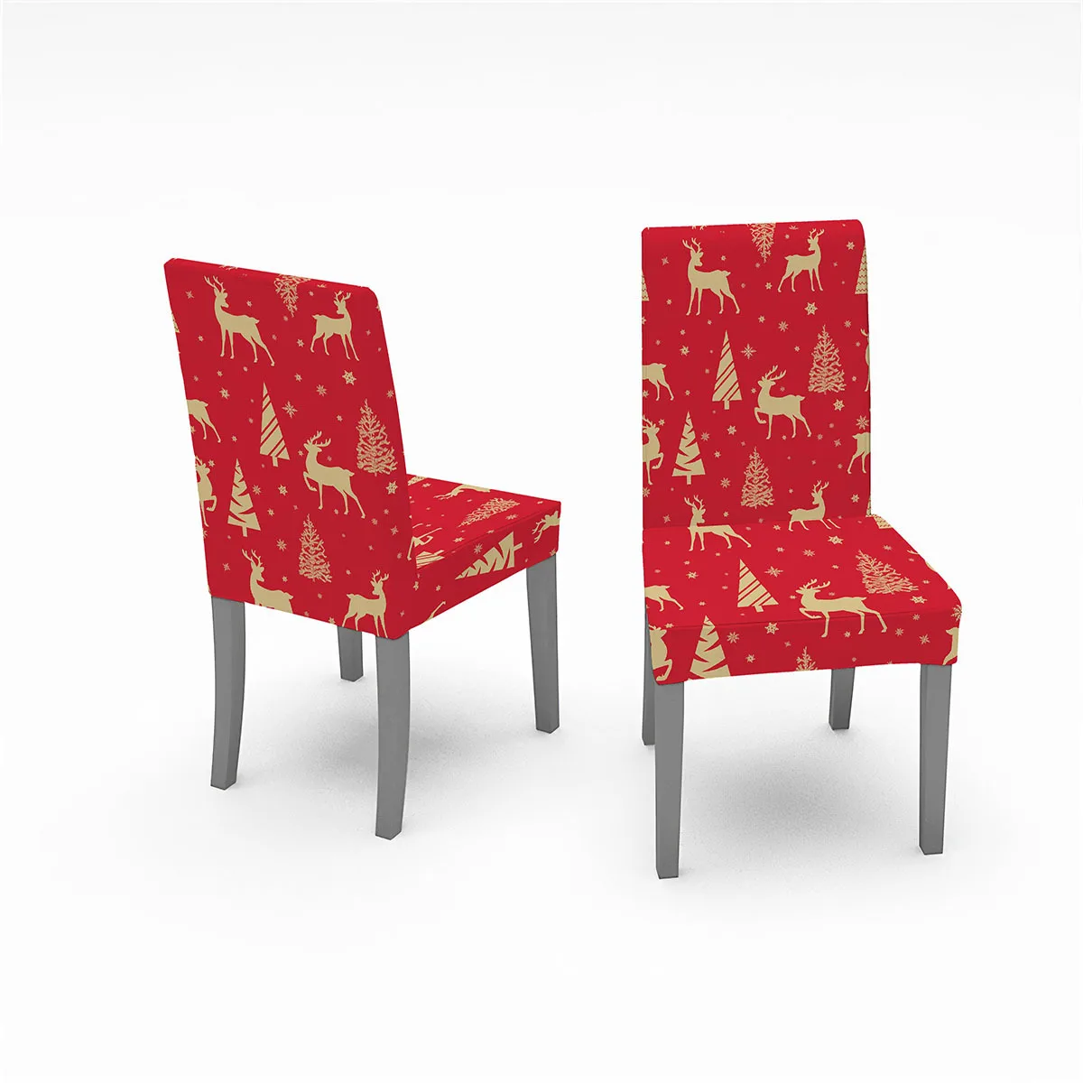 Housse de chaise de salle à manger, couvre-siège de cuisine amovible, élastique, extensible, motif de cerf et d'arbre imprimé, de noël, 4/6 pièces Housse de chaise de salle à manger, couvre-siège de cuisine amovible, élastique, extensible, motif de cerf et d'arbre imprimé, de noël, 4/6 pièces