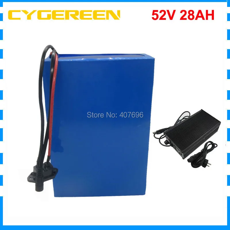 

2500W 51.8V battery pack 52V 28AH scooter battery 52V Lithium Ebike battery use 3500mah 35E cell 50A BMS With 58.8V 5A Charger