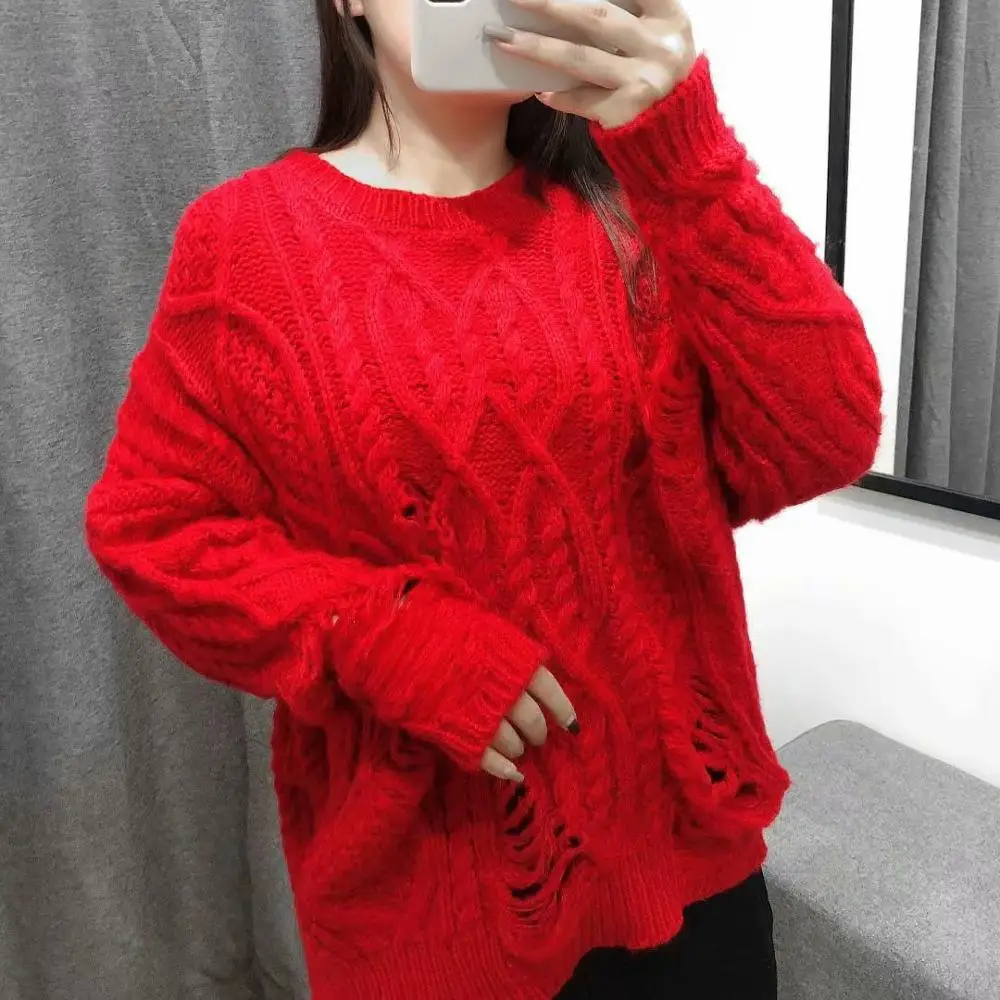Women Sweater 2019 Autumn Winter Oversize Hole Streetwear Pullover Coarse Wool Thick Sweaters Women Clothing Black beige red win
Women Sweater 2019 Autumn Winter Oversize Hole Streetwear Pullover Coarse Wool Thick Sweaters Women Clothing Black beige red win