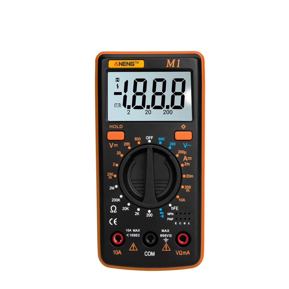 Portable ANENG M1 Digital Multimeter LCD Backlight High Precision AC/DC Voltage Current Resistance Transistor Continuity Tester
Portable ANENG M1 Digital Multimeter LCD Backlight High Precision AC/DC Voltage Current Resistance Transistor Continuity Tester