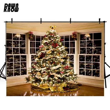 DAWNKNOW Christmas Tree Vinyl Photography Background For Window New Fabric Polyester Backdrop For Wedding Photo Studio ST322