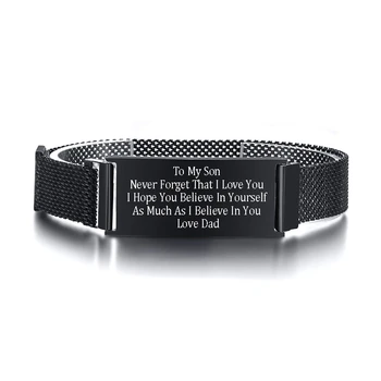 Men Custom To My Son Mesh Bracelet Engraved Inspirational Wristband Magnet Buckle Adjustable For Engagement Daily Wear Gifts