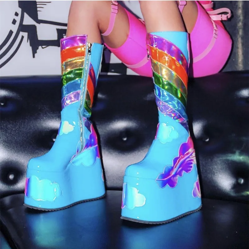 Rainbow Super High Platform Knee High Boots for Women Sky Cloud Thick Bottom Leather Long Boots Designer Zipper Sexy Party Shoes
Rainbow Super High Platform Knee High Boots for Women Sky Cloud Thick Bottom Leather Long Boots Designer Zipper Sexy Party Shoes