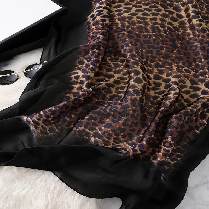 Women Winter Leopard Silk Shawls Wraps