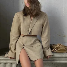 Slim Lapel Button Short Suit+high-waist Asymmetric Skirt Blazer Skirt Suit 2022Solid Color Side Split Mini Skirts Two-piece Suit
Slim Lapel Button Short Suit+high-waist Asymmetric Skirt Blazer Skirt Suit 2022Solid Color Side Split Mini Skirts Two-piece Suit