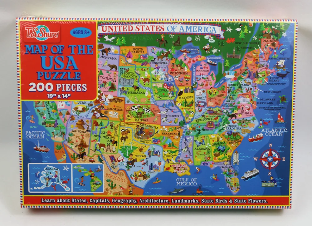 Map Of The USA Puzzle 200 Pieces. 19 Inches x 14 Inches