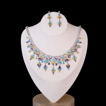 ASNORA 3A Zirconia Crystal Multi-Color Water Drop Fringe Necklace Earring Set for Bride Wedding Jewelry X-0003
ASNORA 3A Zirconia Crystal Multi-Color Water Drop Fringe Necklace Earring Set for Bride Wedding Jewelry X-0003