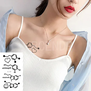 Waterproof Temporary Tattoo Sticker Love Heart Shape Chemical Formula of Dopamine Flash Tatoo Fake Tatto Body Art for Women Men