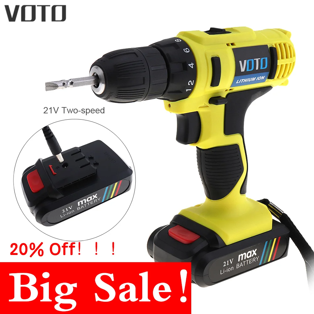 VOTO AC 100-240V Cordless 21V Electric Screwdriver/Drill with Lithium Battery and Two-speed Adjustment Button for Screwdriver
VOTO AC 100-240V Cordless 21V Electric Screwdriver/Drill with Lithium Battery and Two-speed Adjustment Button for Screwdriver