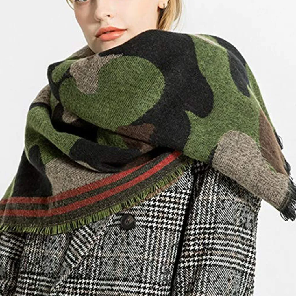 2019 армейский зеленый Камуфляжный шарф для женщин пончо из искусственного