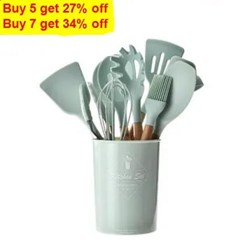Silicone Cooking Tools Set Turner Tongs Soup Spoon Spatula Brush Scraper Nonstick Shovel Egg Beater Kitchen Utensils Kitchenware