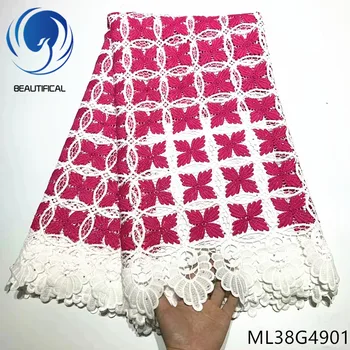 BEAUTIFICAL Chemical lace embroidery fabrics High quality nigerian guipure cord lace fabric with stones for dress 5yards ML38G49