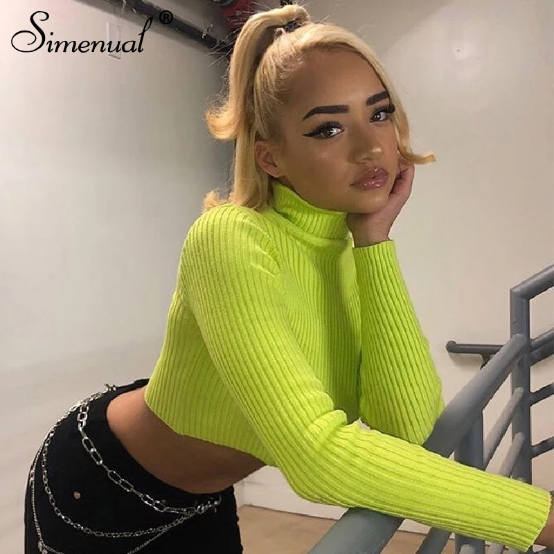 Simenual Ribbed Solid Basic Women Crop Top Long Sleeve Turtleneck Fashion Autumn T Shirts Casual Buckles Belt Slim Female Tops
Simenual Ribbed Solid Basic Women Crop Top Long Sleeve Turtleneck Fashion Autumn T Shirts Casual Buckles Belt Slim Female Tops