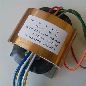 240V 0.12A 15V 0.1A 2*3.15V 2A R Core Transformer 45VA R40 custom transformer 115/115V with copper shield Power amplifier 
240V 0.12A 15V 0.1A 2*3.15V 2A R Core Transformer 45VA R40 custom transformer 115/115V with copper shield Power amplifier