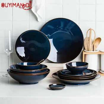 Dim Deep Blue Color Ceramic Tableware European Retro Glazed Dinnerware Pottery Porcelain Dish Plate Household Rice Dish
Dim Deep Blue Color Ceramic Tableware European Retro Glazed Dinnerware Pottery Porcelain Dish Plate Household Rice Dish