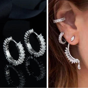 925 Sterling Silver Hoop Earrings Paved Square Zircon Round Claw Stone ECLAT Geometric Stud Earring Women Wedding Party Jewelry
925 Sterling Silver Hoop Earrings Paved Square Zircon Round Claw Stone ECLAT Geometric Stud Earring Women Wedding Party Jewelry