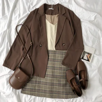 Yeeloca Autumn Elegant Skirt Suit Women's Thin Small Blazer + Inner Knitted Camis + High Waist Plaid Skirt Three Piece Sets 
Yeeloca Autumn Elegant Skirt Suit Women's Thin Small Blazer + Inner Knitted Camis + High Waist Plaid Skirt Three Piece Sets