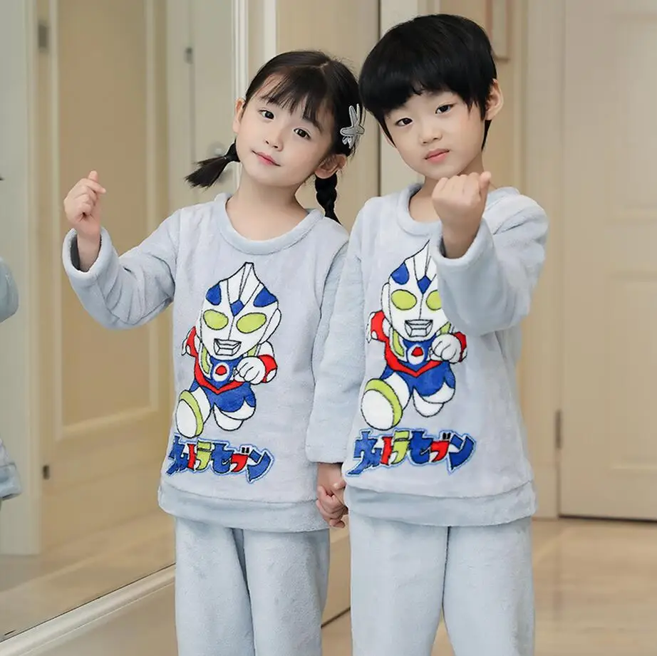 

Autumn Winter Children Fleece Pajamas Warm Flannel Sleepwear Girls Loungewear Coral Fleece Kids Pijamas Homewear Pyjama