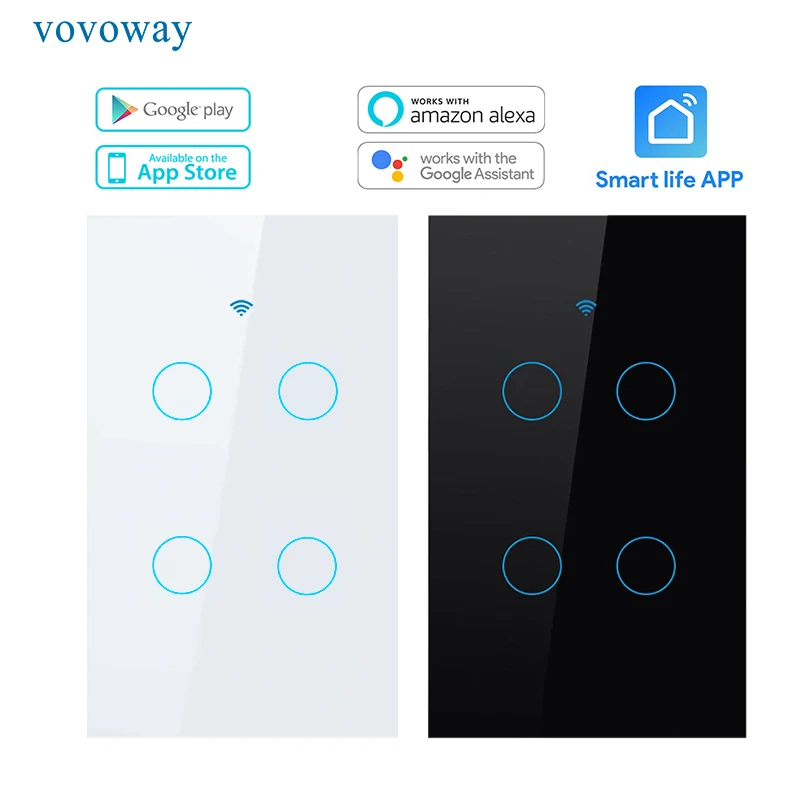Smart WIFI switch home network connection mobile APP remote control support alexa voice control AC110V-240V 4gang light switch
Smart WIFI switch home network connection mobile APP remote control support alexa voice control AC110V-240V 4gang light switch