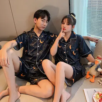 Matching pajama women spring summer short sleeve cartoon thin ice silk imitation silk large size men summer suit home service
Matching pajama women spring summer short sleeve cartoon thin ice silk imitation silk large size men summer suit home service