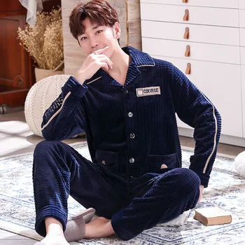 Coral Fleece Pajamas Men's Cardigan Suit Winter Flannel Cut Flowers Can Be Worn Outside Pigiama Uomo Thick Warm Home Clothes New 
Coral Fleece Pajamas Men's Cardigan Suit Winter Flannel Cut Flowers Can Be Worn Outside Pigiama Uomo Thick Warm Home Clothes New