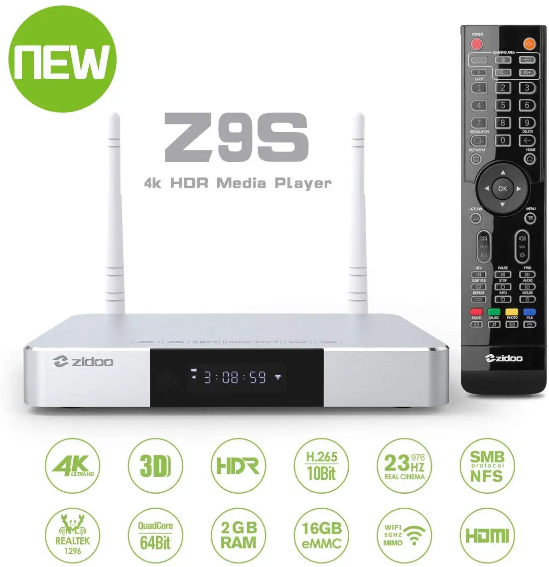 Фото ТВ приставка Zidoo Z9S Android 7 1 4K плеер 2 ГБ 16 Двойной Wi Fi 4G 5 0G USB 3 0 BT 4 - купить