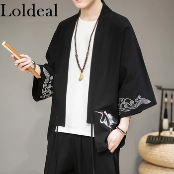 Loldeal Chinese Style 3/4 Sleeve Shirt Cotton and Linen Flying Crane Embroidery Stand Collar Casual Kimono 
Loldeal Chinese Style 3/4 Sleeve Shirt Cotton and Linen Flying Crane Embroidery Stand Collar Casual Kimono