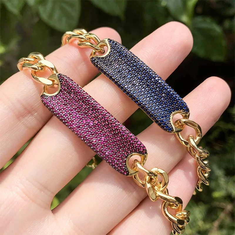 

Funmode Hip Hop Red Blue Cubic Zircon Pave Baguette Bracelets For Women Bangle Gift pulseiras feminina Wholesale FB147