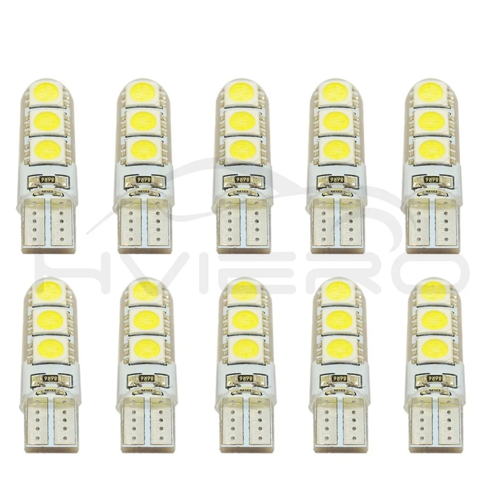 Hviero Car LED T10 194 W5W DC 12V Canbus 6SMD 5050 Silicone shell LED Lights Bulb No Error Led Tail Parking Fog light Auto Car Lamp