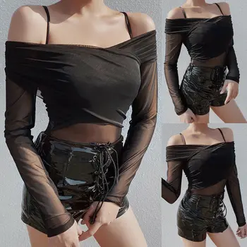 New Women Ladies Sexy Solid Color Slim Mesh Sheer Off Shoulder Long Sleeve Leotard Bodysuit Top New Hot Sale See Through Romper 
New Women Ladies Sexy Solid Color Slim Mesh Sheer Off Shoulder Long Sleeve Leotard Bodysuit Top New Hot Sale See Through Romper