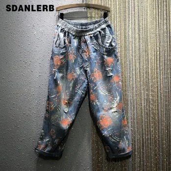2020 Spring New Elastic-Waist Loose-Fit National Wind Printing Large Size Casual Denim Harem Pants Women's Jean Jeans Mujer
2020 Spring New Elastic-Waist Loose-Fit National Wind Printing Large Size Casual Denim Harem Pants Women's Jean Jeans Mujer
