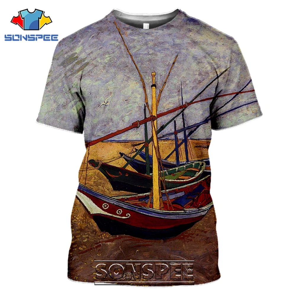 SONSPEE T-shirts Van Gogh 3D Print Men Women Casual Fashion Hip Hop Vintage Short Sleeve Streetwear Starry Night Tees Tops Shirt (8)