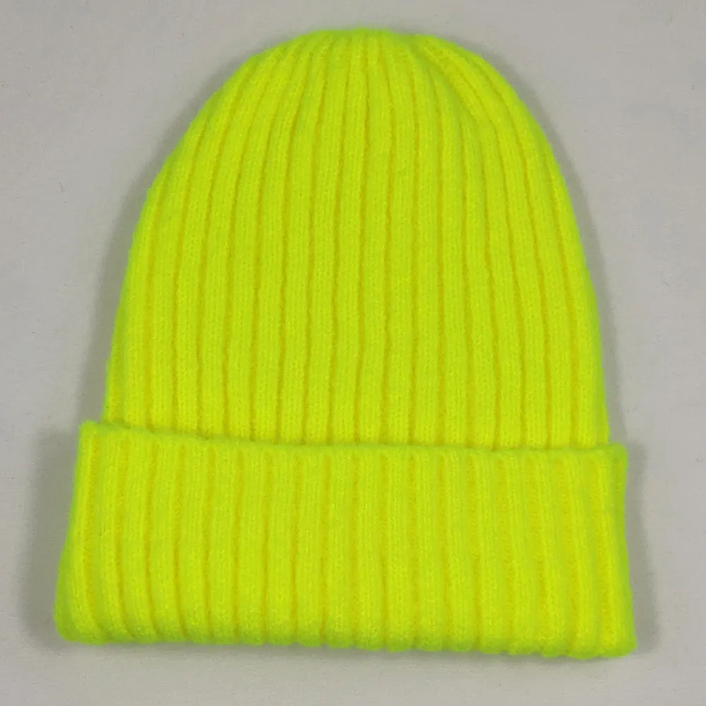 

Bright Color Solid Knit Skull Beanie Women Men's Cuff Warm Winter Hats Plain Toques Neon Yellow Neon Orange Green Burgundy