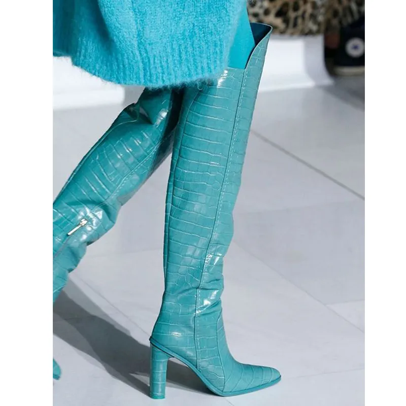 2019 Runway Blue Crocodile Winter Overknee Boots Luxury Designer Snake Print Long Thigh High Boots Fashion High Heel Shoes Woman
2019 Runway Blue Crocodile Winter Overknee Boots Luxury Designer Snake Print Long Thigh High Boots Fashion High Heel Shoes Woman