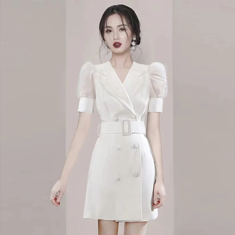 Summer Women's Double Button Dress V-Neck Office Dresses Ladies Patchwork Banquet Dress Short Puff Sleeved With Sashes
Summer Women's Double Button Dress V-Neck Office Dresses Ladies Patchwork Banquet Dress Short Puff Sleeved With Sashes