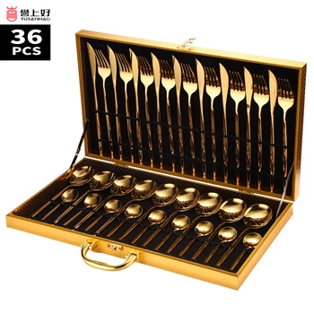 36Pcs Gold Cutlery Set Western Tableware Home Spoon Fork Knife Chopsticks Kit Dinnerware Sets 18/10 Stainless Steel Tableware
36Pcs Gold Cutlery Set Western Tableware Home Spoon Fork Knife Chopsticks Kit Dinnerware Sets 18/10 Stainless Steel Tableware