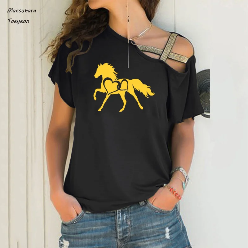 fashion new horse heart print t shirt women summer sexy Irregular shoulder tshirt Large size 5xl Short sleeve Women Clothing Te
fashion new horse heart print t shirt women summer sexy Irregular shoulder tshirt Large size 5xl Short sleeve Women Clothing Te