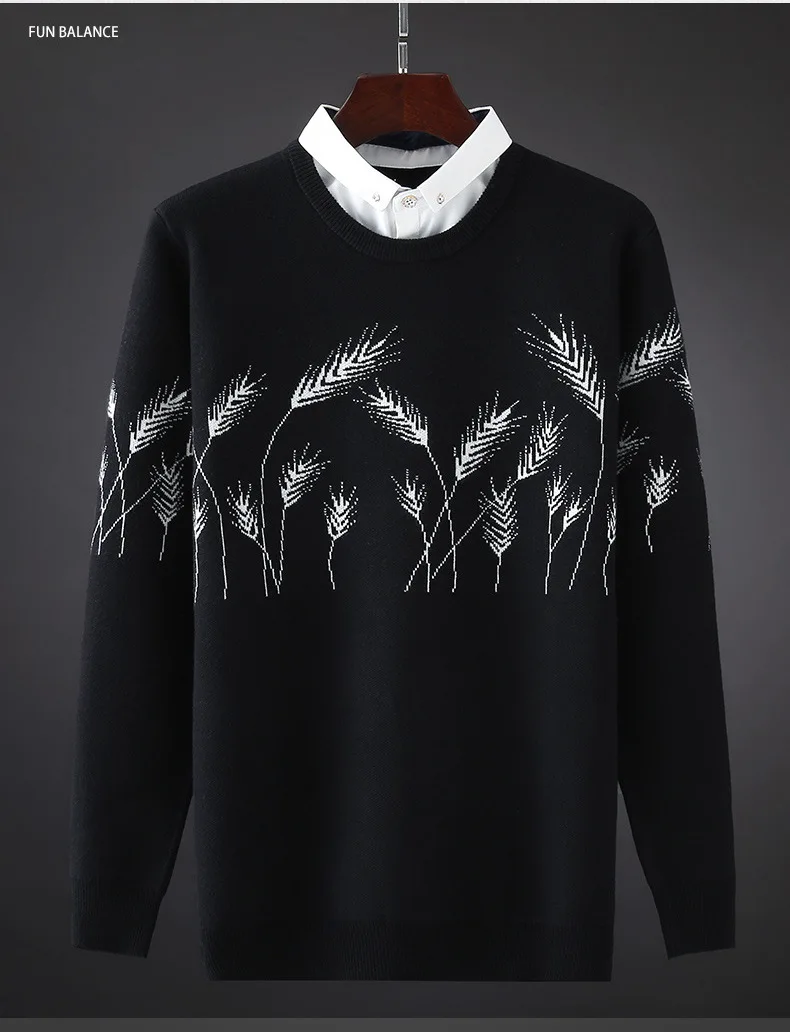 Men Spring Autumn Fashion Brand Long Sleeve Setaria viridis Knitted Fake Two Pieces Sweater Male Casual Loose Pullover Sweater Men Spring Autumn Fashion Brand Long Sleeve Setaria viridis Knitted Fake Two Pieces Sweater Male Casual Loose Pullover Sweater
