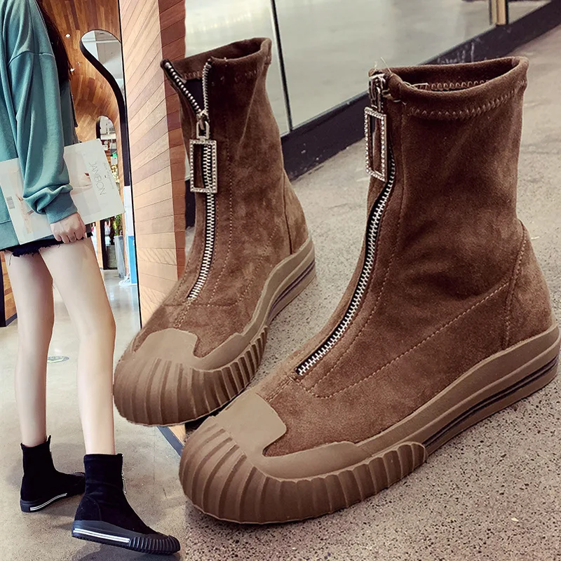Front Zipper motorcycle booties winter flats snow boots plush flock stretch shell toe socks botines femme women martin bottes
Front Zipper motorcycle booties winter flats snow boots plush flock stretch shell toe socks botines femme women martin bottes