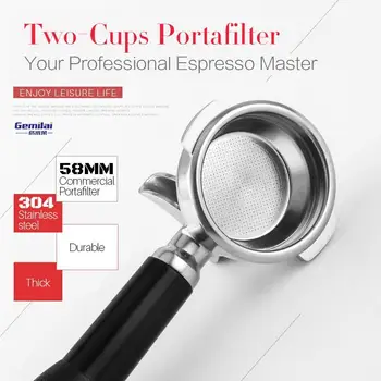 Commercial espresso 2 shots portafilter 2 cups 58MM standard coffee machine handle with dual baskets made by 304 stainless steel
Commercial espresso 2 shots portafilter 2 cups 58MM standard coffee machine handle with dual baskets made by 304 stainless steel