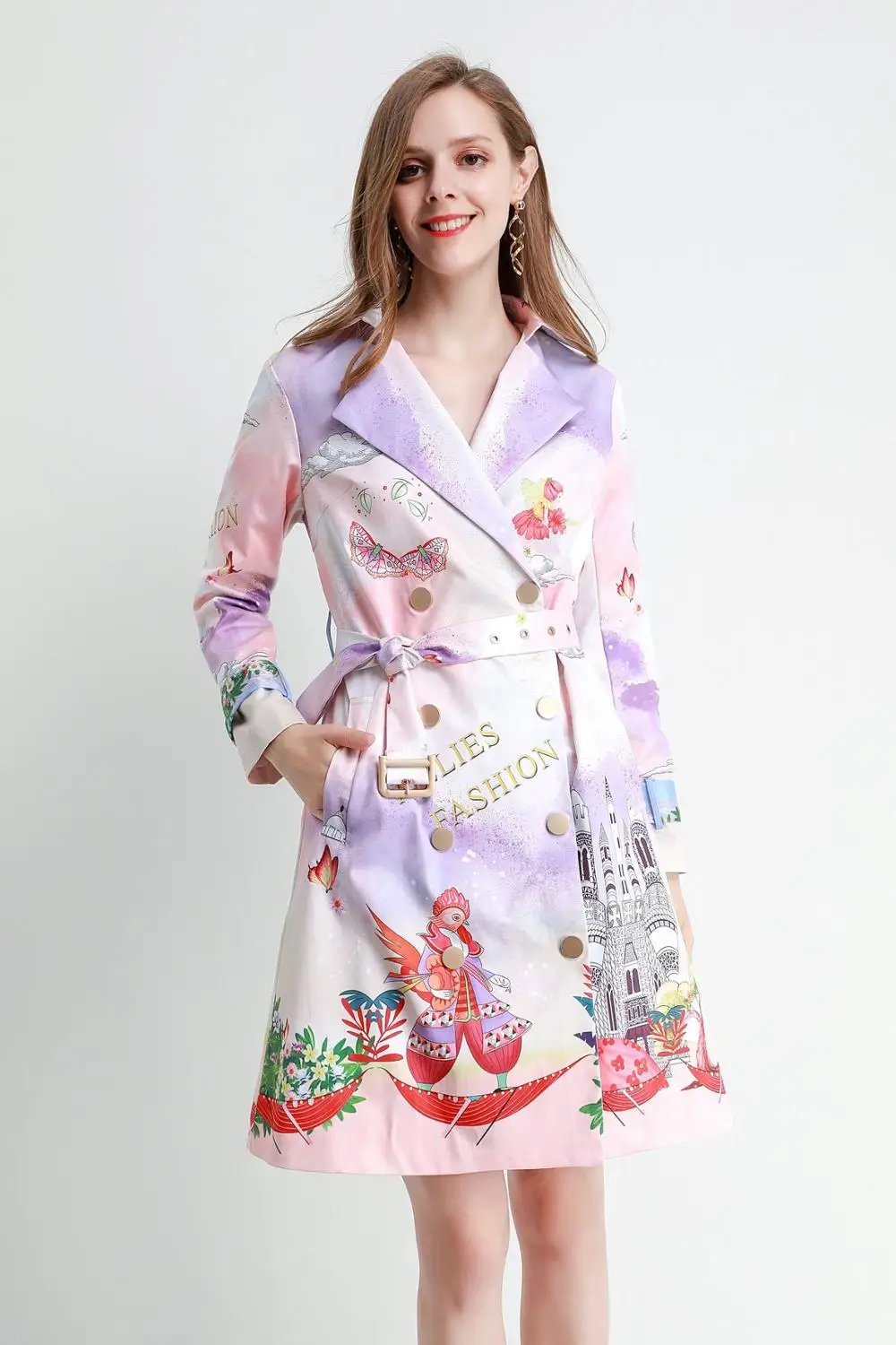 2019 Autumn floral print women sweet Trench coat Fashion floral print double-breasted belt overcoat B190
2019 Autumn floral print women sweet Trench coat Fashion floral print double-breasted belt overcoat B190