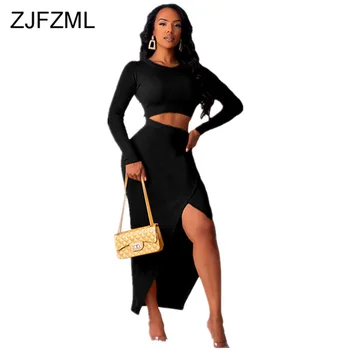 Solid Causal Two Piece Outfits Women Clothes 2019 Round Neck Full Sleeve Crop Tops + Side Slit Long Skirts Autumn Matching Sets
Solid Causal Two Piece Outfits Women Clothes 2019 Round Neck Full Sleeve Crop Tops + Side Slit Long Skirts Autumn Matching Sets