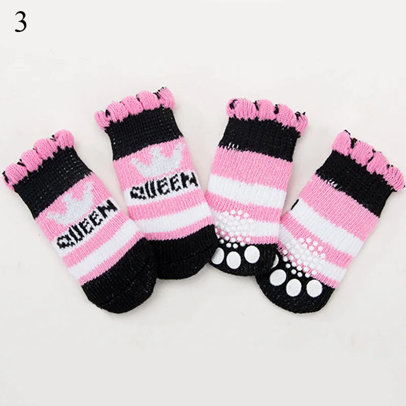 4pcs Warm Puppy Dog Socks Soft Pet Knits Socks Anti Slip 