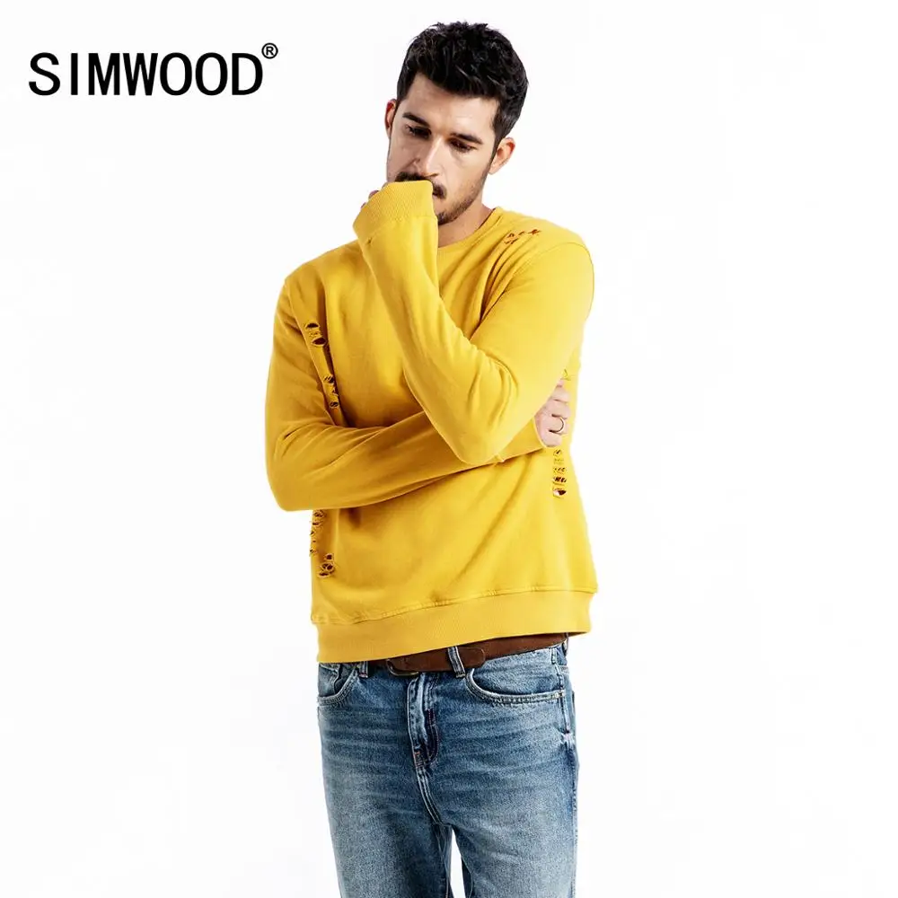 Мужское худи с вышитыми буквами SIMWOOD модный свитшот вырезами модель 190044 уличная