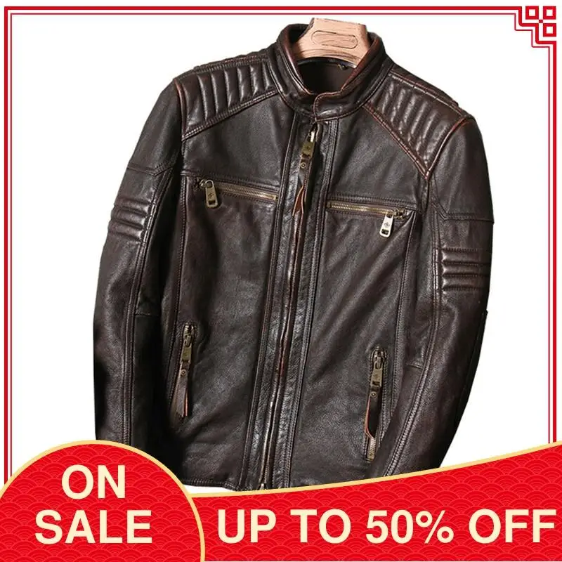 2020 Vintage Brown American Style Biker's Leather Jacket Men Plus Size 5XL Genuine Cowhide Autumn Slim Fit Motorcycle Coat
2020 Vintage Brown American Style Biker's Leather Jacket Men Plus Size 5XL Genuine Cowhide Autumn Slim Fit Motorcycle Coat