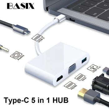 USB-C Adapter 5-in-1 Thunderbolt 3 USB Type C Hub to HDMI VGA 3.5mm USB Adapter with Type-C Power Delivery for MacBook Pro
USB-C Adapter 5-in-1 Thunderbolt 3 USB Type C Hub to HDMI VGA 3.5mm USB Adapter with Type-C Power Delivery for MacBook Pro