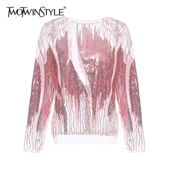 TWOTWINSTYLE Vintage Patchwork Beaded T-shirt Women O Neck Long Sleeve Loose Asymmetrical Suqined T Shirt For Female Fashion New
TWOTWINSTYLE Vintage Patchwork Beaded T-shirt Women O Neck Long Sleeve Loose Asymmetrical Suqined T Shirt For Female Fashion New