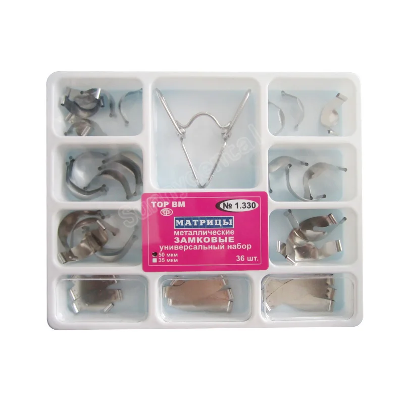 Russia Imported TOP BM Sectional Contoured Matrix Dental Saddle Metal Matrices Single Package 36pcs/box Dentist Material 
Russia Imported TOP BM Sectional Contoured Matrix Dental Saddle Metal Matrices Single Package 36pcs/box Dentist Material