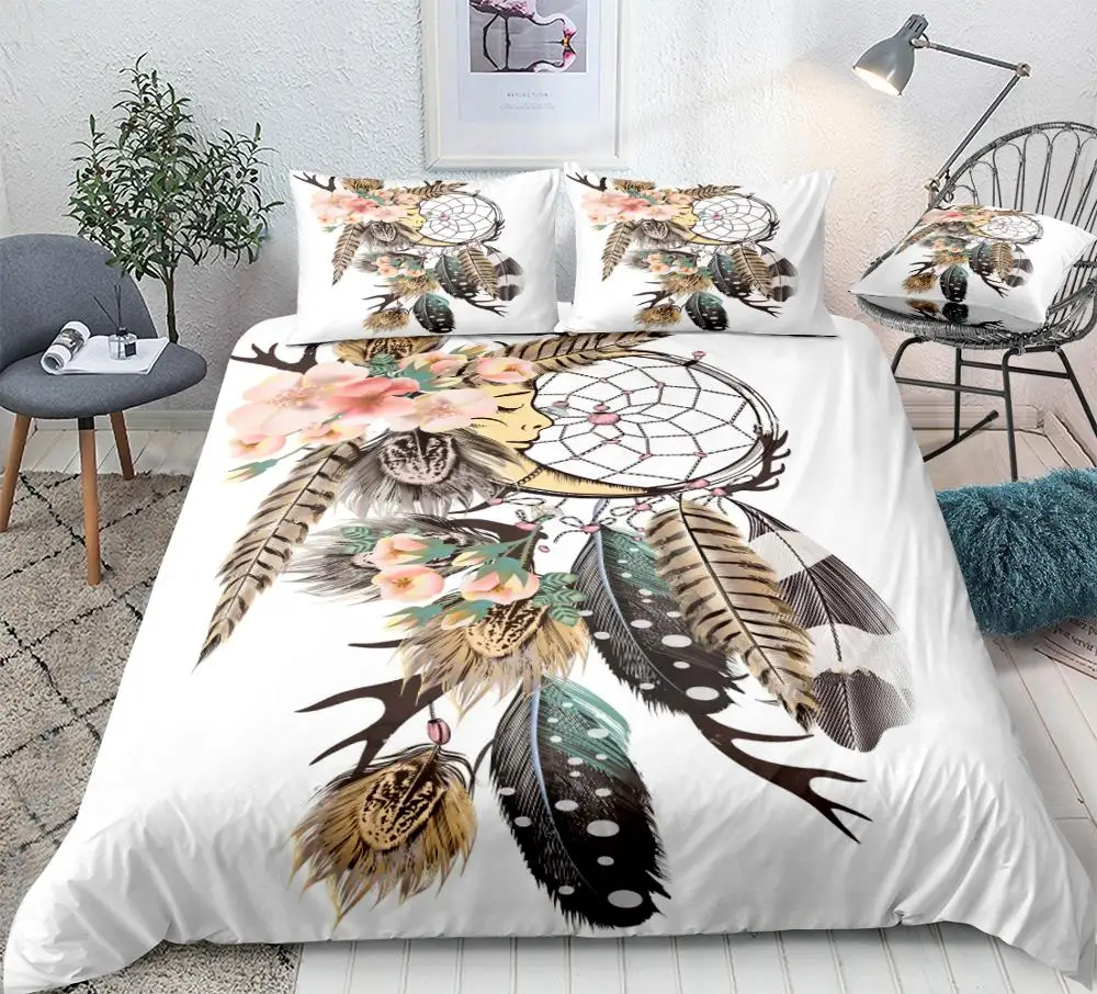 3 Pieses DreamCatcher Bedding Set Boho Feathers Duvet Cover Set Flowers Bed Set with Pillowcase King White Bedclothes Floral
3 Pieses DreamCatcher Bedding Set Boho Feathers Duvet Cover Set Flowers Bed Set with Pillowcase King White Bedclothes Floral